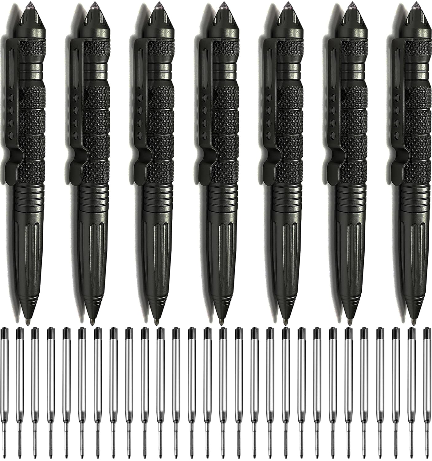 Photo 1 of Origin-Joy 7 Pack Tactical Pens Self Defense, Military EDC Glass Breaker Pen for Men and Police, Heavy Duty Metal Pen with 28 Black Refills