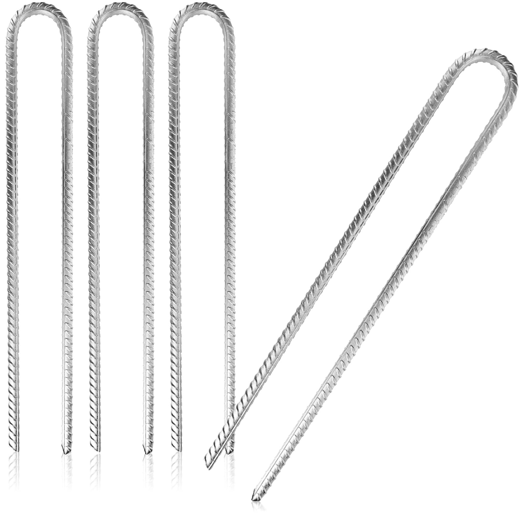 com-four® 4x XL ground anchors made of solid steel, U-shape 40 cm, Ø 1 cm - galvanized ground anchors for tents, gazebos, bouncy castles, trampolines, stable and rustproof