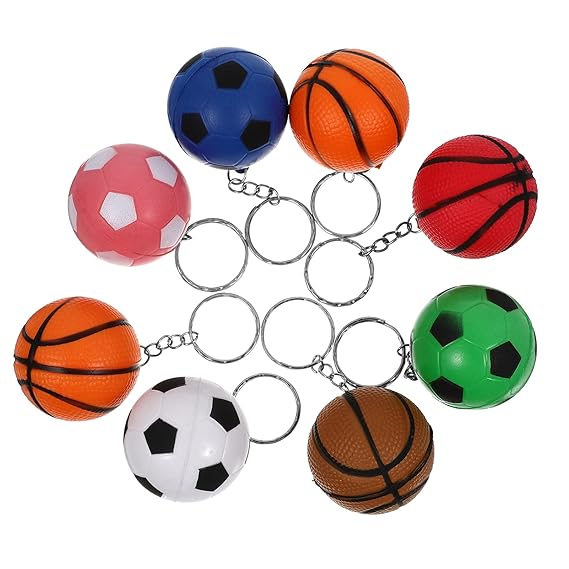 VOSAREA 8pcs Sports Ball Keychain Football Keyring Soccer Ball Key Charm PU Ball Key Pendant