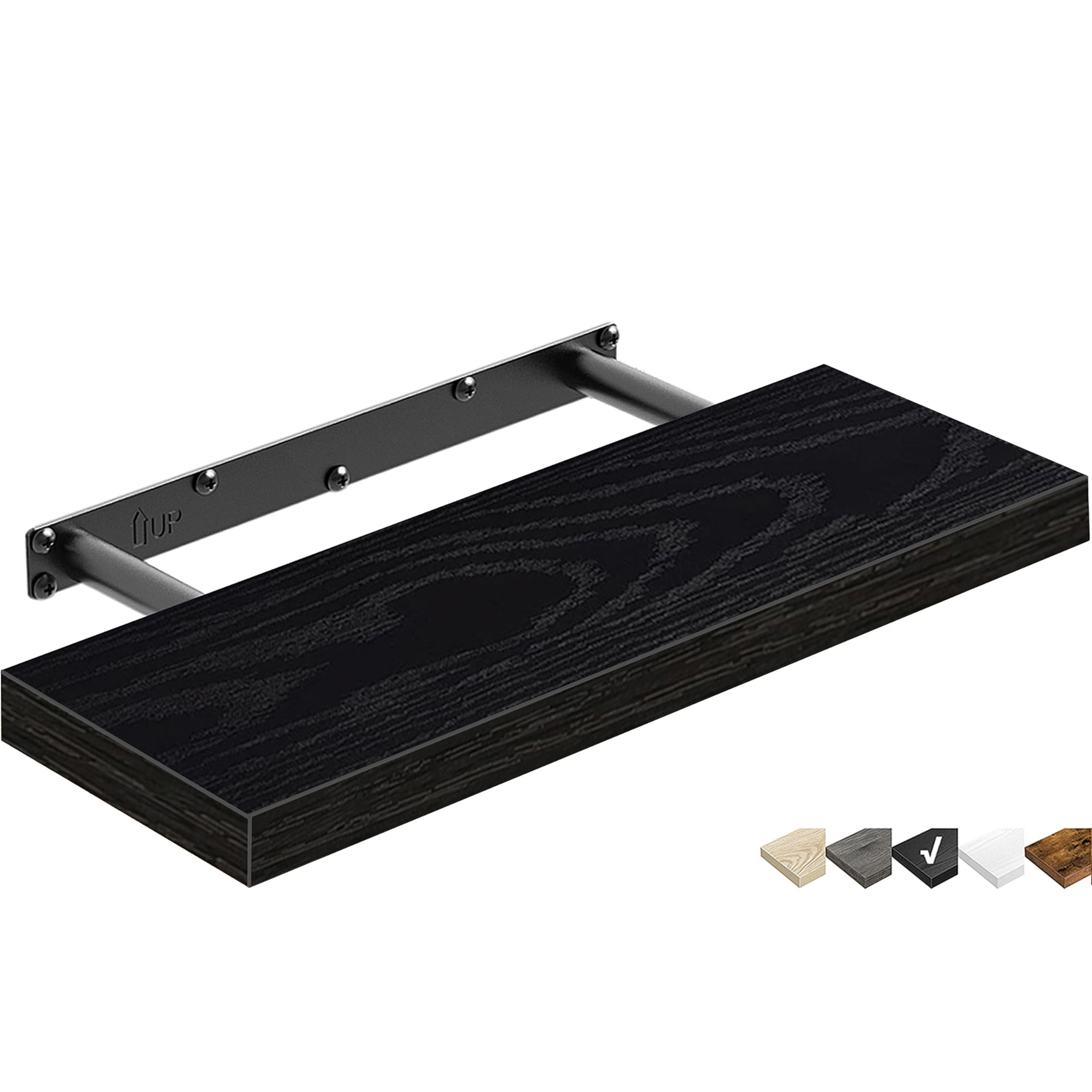 Photo 1 of QEEIG Floating Shelf for Wall Bathroom Shelves Bedroom Kitchen Living Room Farmhouse Small Book Shelf 16 inch Set of 1, Black (015-B1)