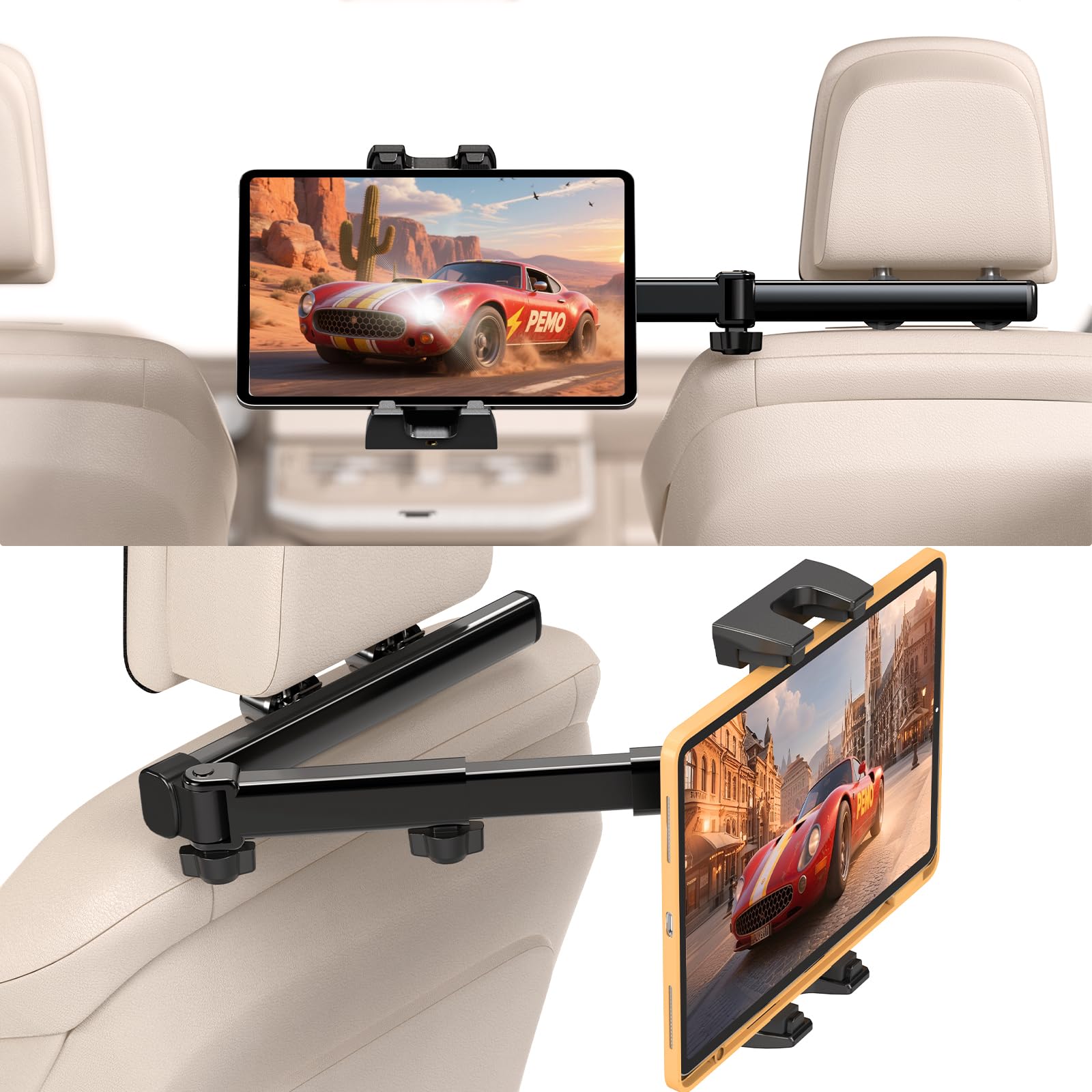 Photo 1 of PEMOTech iPad Holder for Car Essentials for Women, [3 in 1 Extension Arm] Adjustable iPad Clip for Back Seat,Car Tablet Holder Back Seat for Kids Fixed by Knob,Universal for All 4.7-12.9" Devices