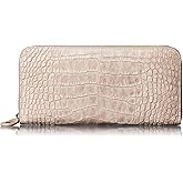 VOICE Align type Long wallet Leather made by MASINI in Italy Cowhide ART.SPICE Beautiful Croc leather with delicate glitter Women's Elegant and easy to use Vertical card case In gift box (Pink Beige)