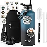 WixByti 87 oz Insulated Water Bottle with Straw (Cold for 48 Hrs), Half Gallon Stainless Steel Triple Wall Vacuum Sports Water Jug, Leakproof Hydro Cup Flask with Straw Spout Lids & DIY Stickers