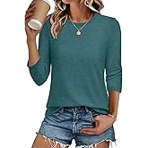 CHICGAL Women 3/4 Sleeve Shirts Casual Dressy Crew Neck Tunic Tops Basic Blouse Loose Fit