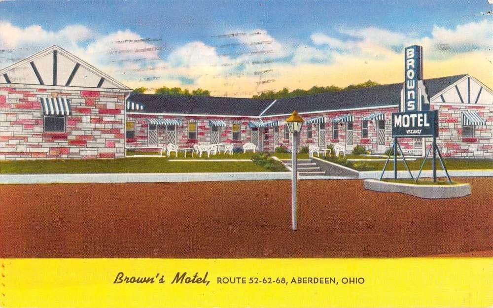 Aberdeen Ohio Browns Motel Street View Vintage Postcard K53344 At