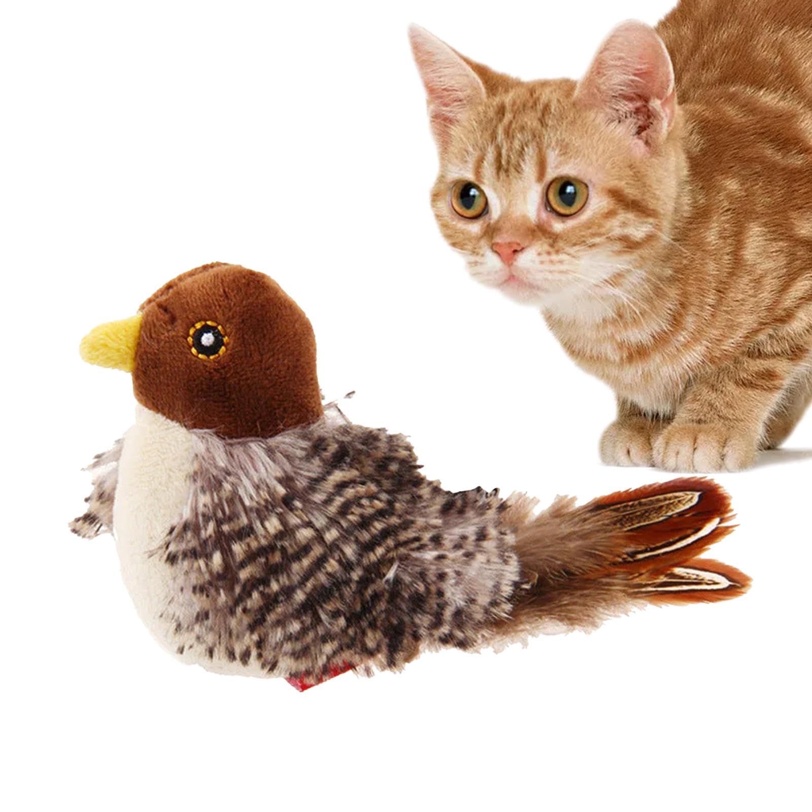 Simulated Bird Cat Toy - Interactive Feather Toy with Chirping Sounds and Movements for Indoor Cat Exercises