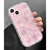 Toycamp for iPhone 15 Plus Case Cute - Women Girly Girls Glitter Phone Cover 15Plus Kawaii Sparkle Bling Shine Aesthetic Pretty Unique Wave Design Funda for Apple 15 Plus, Clear Butterfly