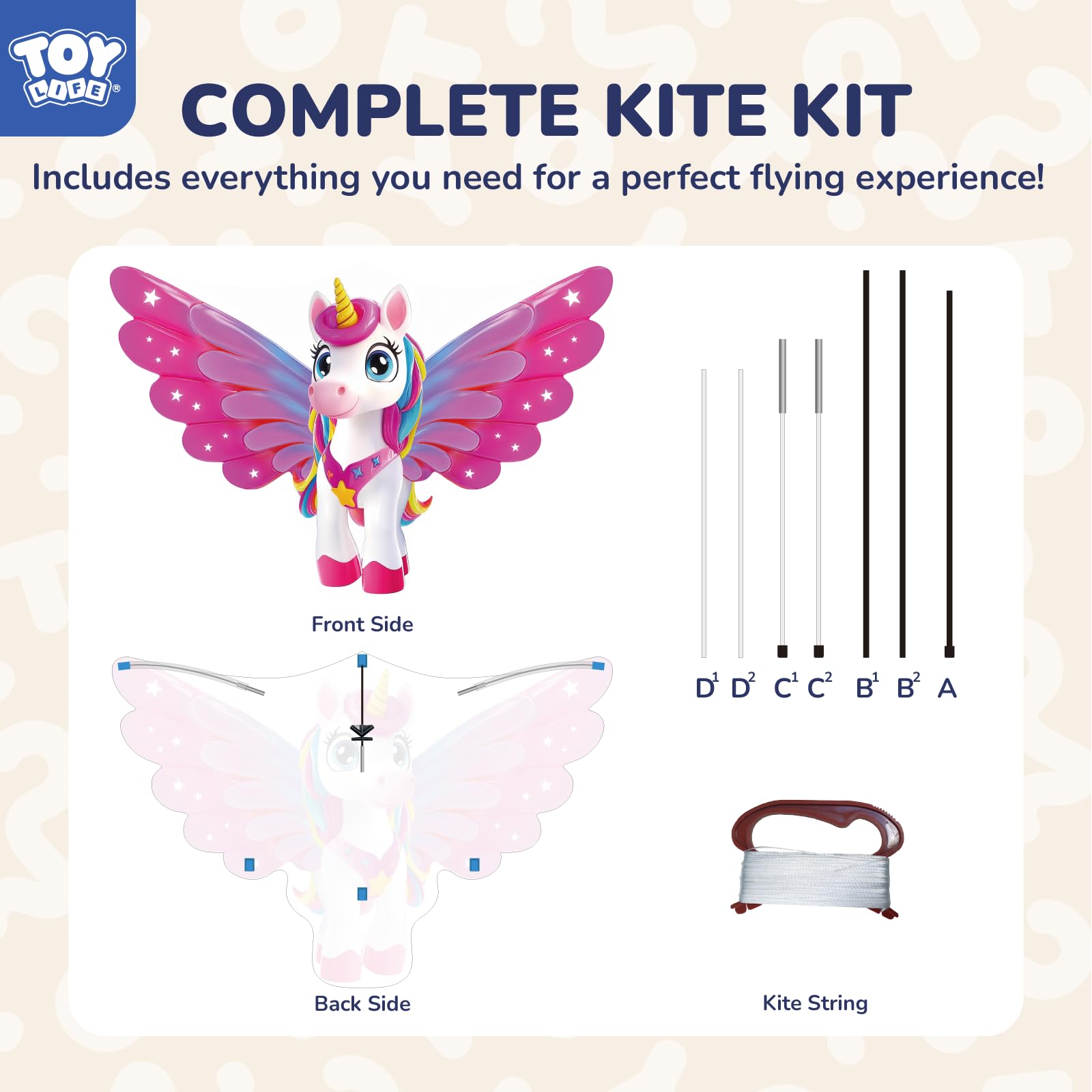 TOY Life 48.4'' Giant Girls Kites Easy to Fly for Kids Adults with 328.1 FT String, Beach Kite Outdoor Game Outside Toys Activity, Toys for Girls, Gift for Girls Ages 4-8