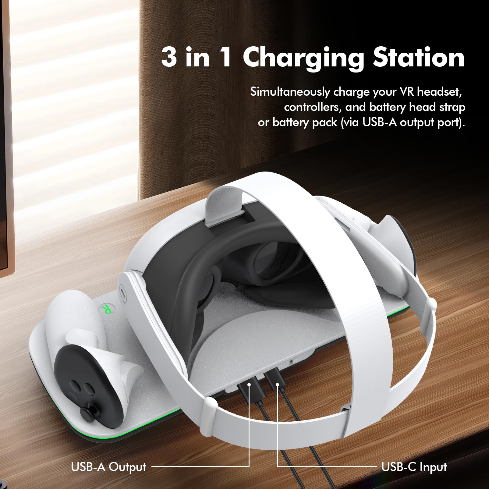 Charging Dock Compatible with Meta Oculus Quest 3/3S, VR Headset Controller Accessories, Charging Station with Closable LED Indicator, Magnetic Charging, Fast Charging, 2 Rechargeable 1850mA Batteries