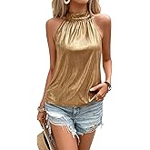 SweatyRocks Women's Satin Sleeveless Halter Tank Top Mock Neck Metallic Party Going Out Tops