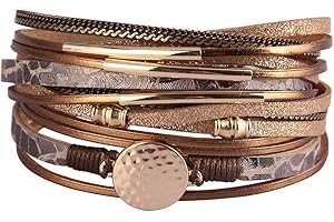 GelConnie Leather Wrap Bracelet Boho Cuff Bracelets Crystal Leather Bracelet Magnetic Multi Strand Bracelets Bohemian Bracelet Leather Wristbands Bangle Jewelry for Women Teen Wife Mother