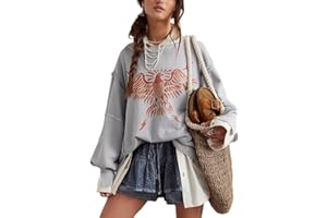 Amiblvowa Graphic Oversized Sweatshirt for Women Y2k Long Sleeve Crewneck Drop Shoulder Loose Sweater Vintage Streetwear