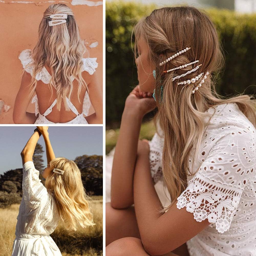 Pearl Hair Clips for Girls Women Ladies 12pcs Pearl Barrettes/Bobby Pins/Snap Clip/Hair Slides for Prom Party Wedding Elegant Handmade Hair Accessories,White & Gold - Image 5