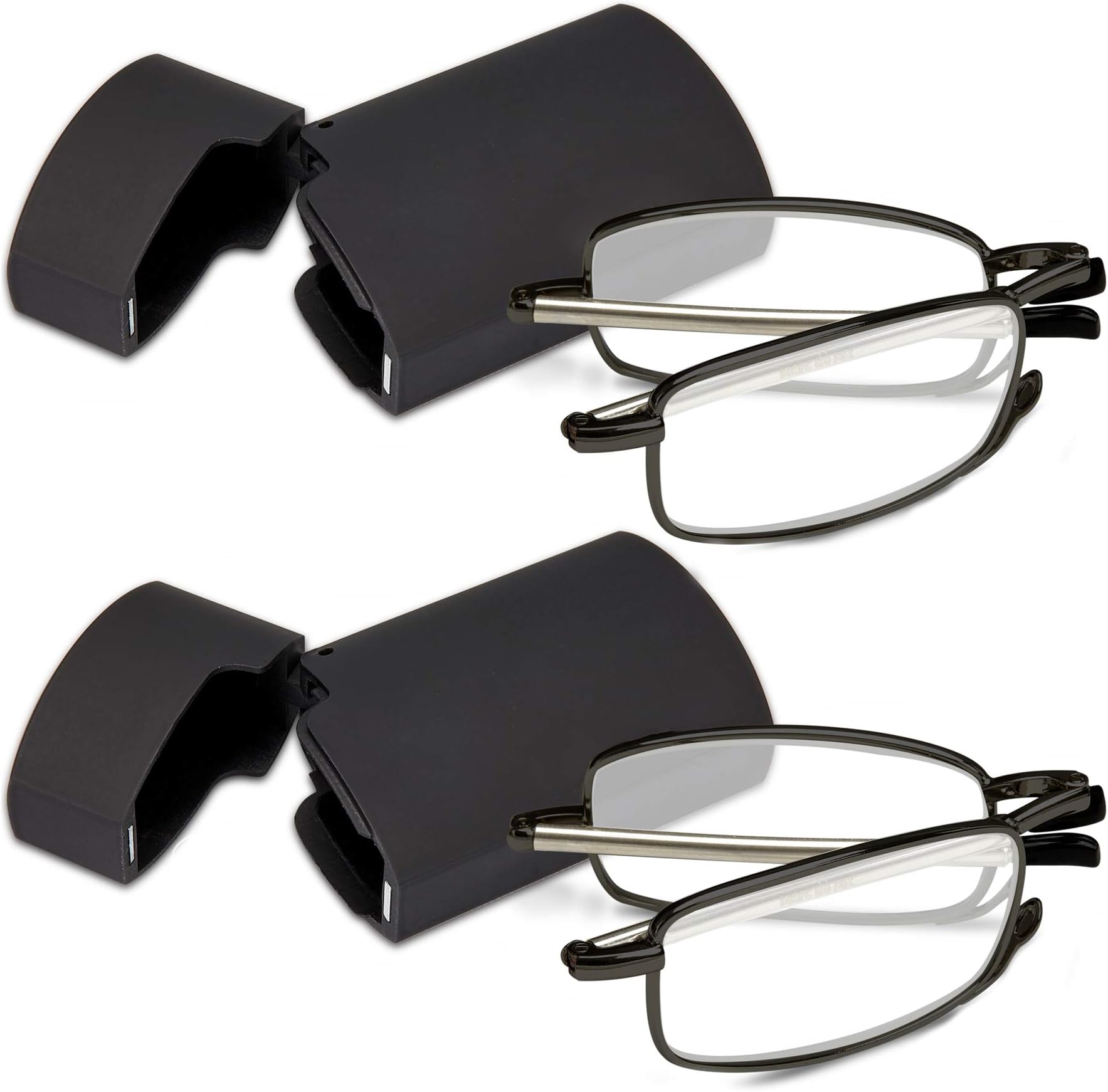 Marc De Rez Foldable Mini Reading Glasses 2 Pack - Flip Top Cases - Folding Prescription Readers For Men and Women