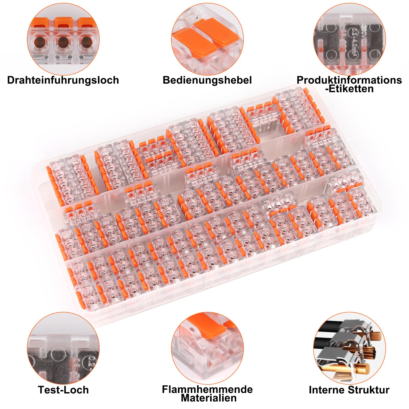 Kabelverbinder Kabelklemmen Elektro, 60 Stück Verbindungsklemmen Klemme mit Betätigungshebel, 4mm² Leiter Klemme Lüsterklemmen Verbindungsklemme Kombiniert Werden für Feste Kabe 2-3-5 Leiter 5