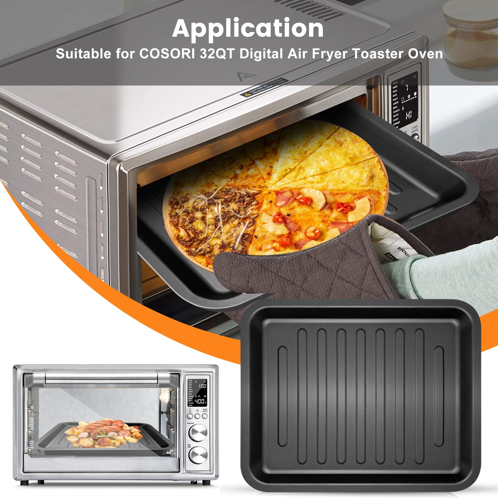 Air Fryer Toaster Oven Accessories for COSORI 12 in 1 C130 CS130 CO130 Convection Oven, 14’’*12’’ Non-Stick Rectangle Air Fryer Rack Replacement Parts Grill Pan Grill Plate Crisper Plate Tray