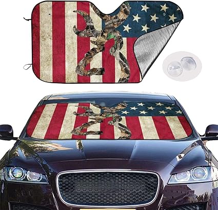Amazon Com Qbahoe Browning Deer Camo American Flag Foldable Sunshade For Car Windshield Sun Shade Uv Sun Protection Keep Your Car Cooler Sports Outdoors