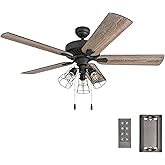 Prominence Home Inland Seas, 52 Inch Industrial Style LED Ceiling Fan with Light, Remote Control, Three Mounting Options, 5 D