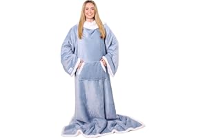 Snuggie Sherpa - The Original As Seen on TV Wearable Blanket That Has Sleeves - Cozy, Warm and Soft Oversized Functional Blanket with Pockets, Adult Size, Dusty Blue
