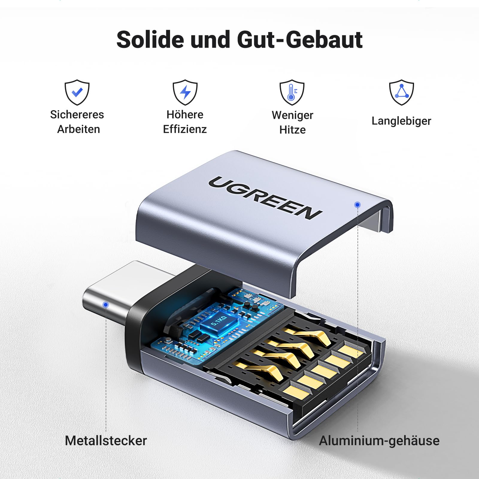 UGREEN USB C auf USB 3.2 Adapter 10Gbps OTG 2 Stück USB C Stecker auf A Buchse Adapter Kompatibel mit iPhone 17/16 Series MacBook Neo Pro Air iMac Galaxy Tab S9 S24 (Grau) 9