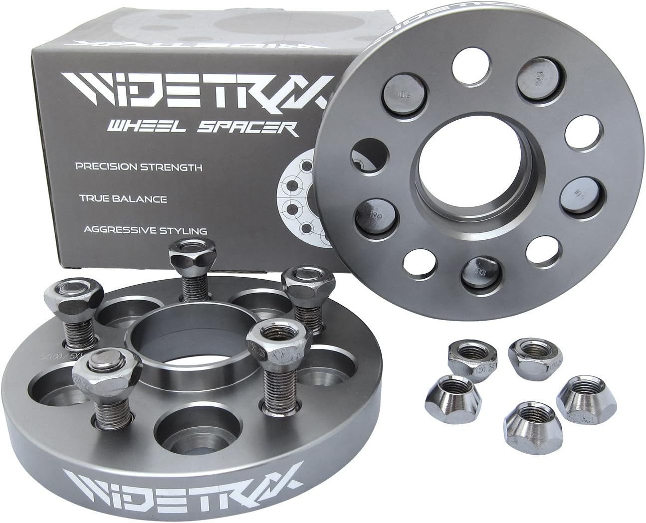 WIDETRAX 2pc 20mm 5x100 Wheel Spacers Adapters 12x1.25 Studs Lug Nuts Included Hub Centric Titanium Finish 6061 T6 Billet Aluminum (1 Pair) for Scion Subaru by Rugged TUFF