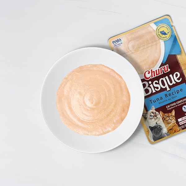 INABA CHURU BISQUE LICKABLE TREATS FOR CATS, CREAMY PURÉE BISQUE WITH VITAMIN E & GREEN TEA EXTRACT, 1.4 OUNCES PER POUCH, 6 POUCHES TOTAL, CHICKEN WITH BEEF RECIPE