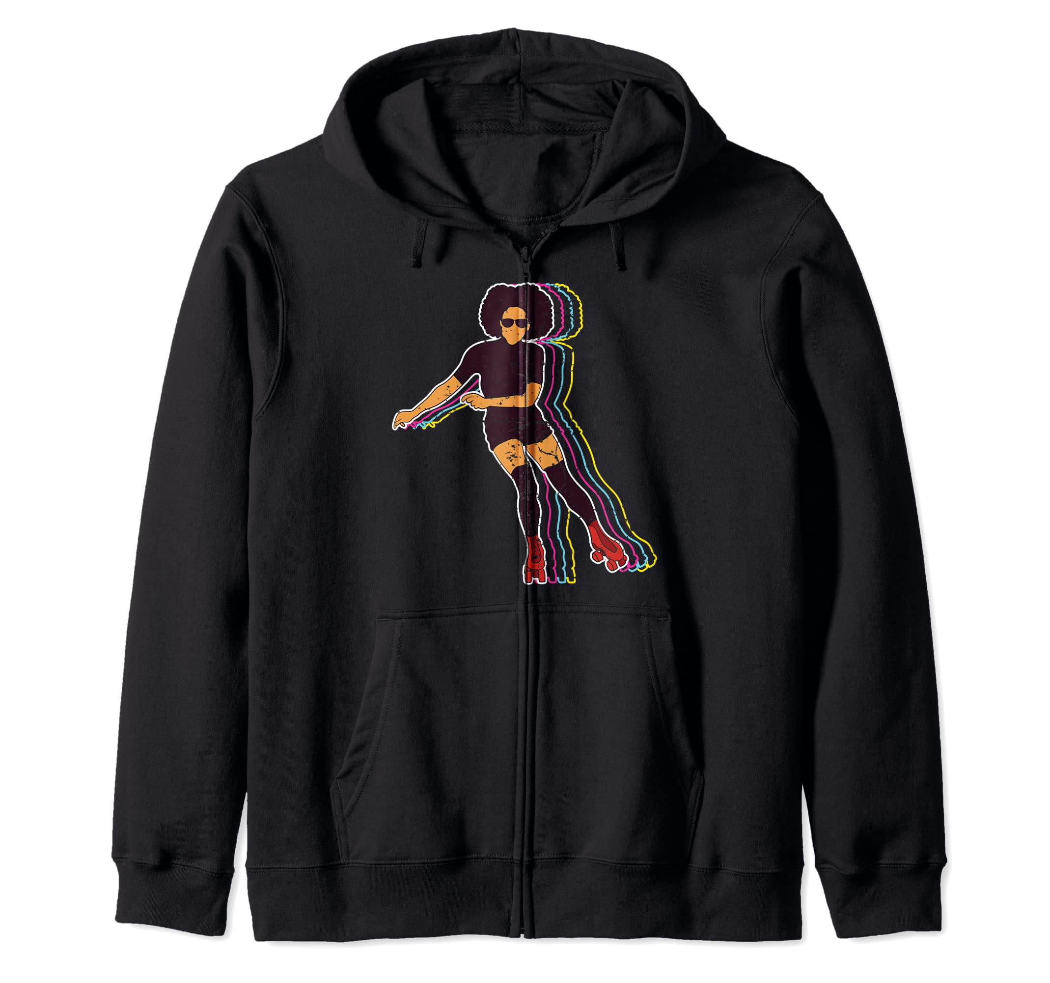 Womens Vintage Roller Skating Girls Clothes Afro 70s 80s Zip Hoodie