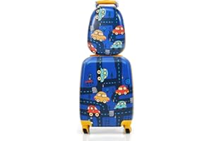 Goplus Kids Luggage Set, 12" & 18" Kids Carry On Luggage Set, Multi-directional Wheels Suitcase, Large Capacity Rolling Trolley Suitcase, Gift for Boys and Girls Toddlers Children Travel