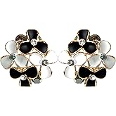 Navachi 18k Gold Plated Blue White Enamel Crystal Flower Omega Back Az2546 Earrings