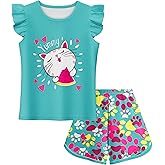 LQSZ Girls Pajamas Flutter Sleeve Toddler Girl Summer Pajamas 2 Piece Pjs Set Sleepwear for Girls 3-10 Years