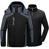 Kugnala Mens Winter Skiing Jacket 3 in 1 Waterproof Warm Snow Fleece Lining Coat Hooded Windproof Jacket S-6XL