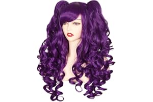 ColorGround Long Curly Cosplay Wig with 2 Ponytails (Dark Purple)