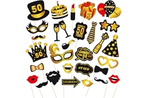 30PCS 50th Birthday Photo Booth Props, LMSHOWOWO Funny Black Gold Party Photobooth Props Selfie Props for Men Women 50th Birt