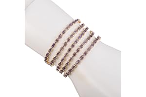 YoungJewl 1 Yards Zircon Crystal Rhinestones Close Chain Ellipsoid Beaded Trim for Sewing Craft DIY Decoration（5X3MM Purple）