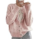WDIRARA Women's Button Down Cardigan Sweaters Crewneck Long Sleeve Knit Outerwear Casual Knitwear