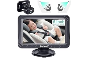ROHENT Baby Car Camera USB Plug and Play: 5 Inch Easy Install HD 1080P Clear Picture Carseat Camera Two Kids 360° Rotating Car Baby Monitor with Camera Clear View Night Vision for Back Seat Rear Facing -N08