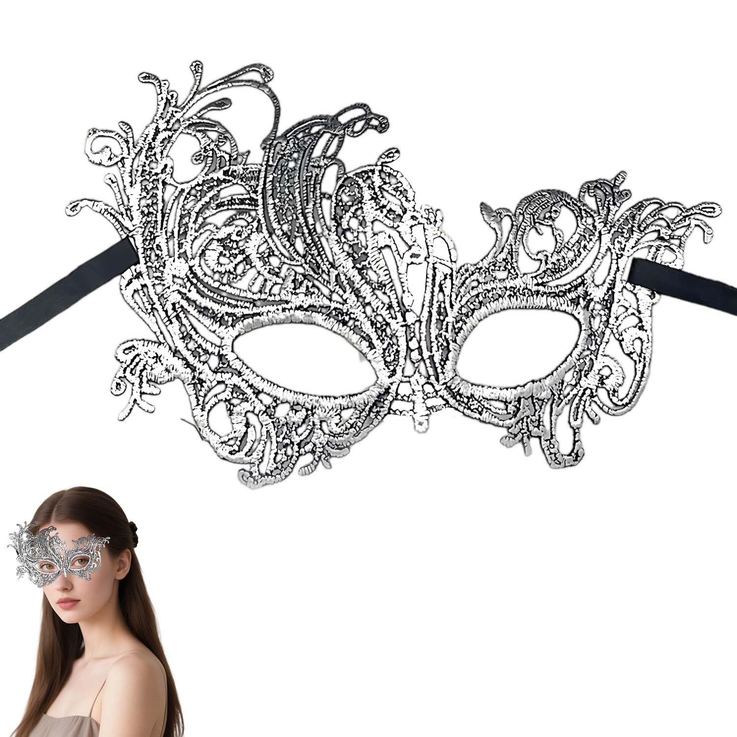 SHIFANQI Masquerade Mask for Women, Half Face Masquerade Venetian Ball Masks, Ladies Elegant Lace Eye Mask for Party, Prom, Carnival,Halloween, Mardi Gras, Cosplay Costume, Silver