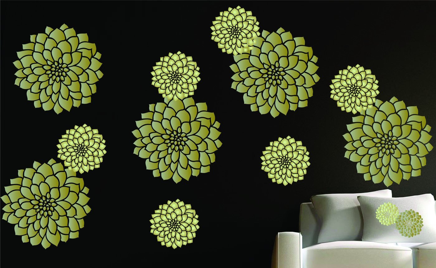 Dahlia or Zinnia Stencil (Size 6.5”w x 6.5”h) Reusable Wall Stencils