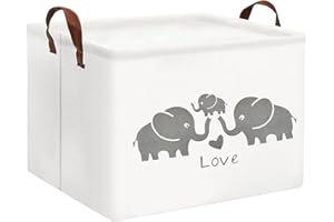HIYAGON Baby Basket Cute Elephant Basket for Boys and Girls Toy Storage Bin Organizer Box Gift Basket Empty Rectangular Room Decor for Home(Love Elephants)