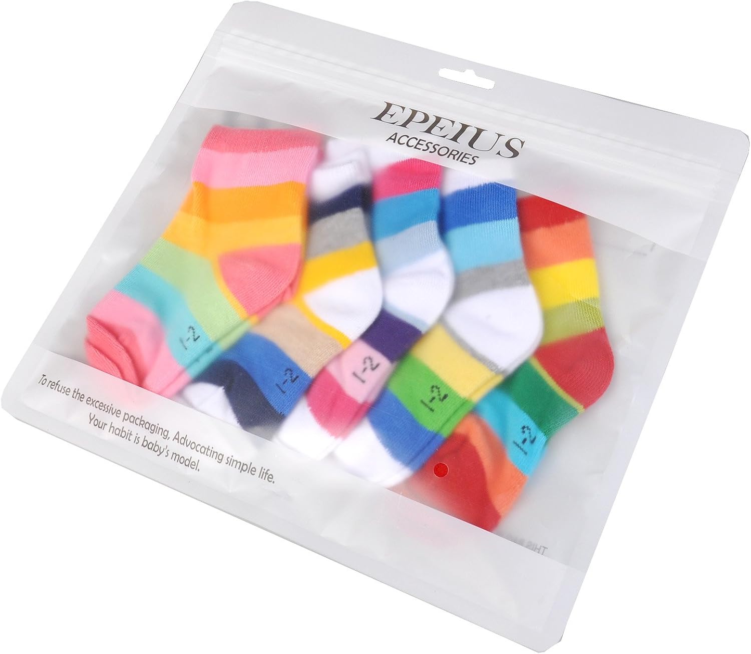 Epeius Kids Girls' 5 Pack Seamless Rainbow Stripes Crew Socks: Clothing