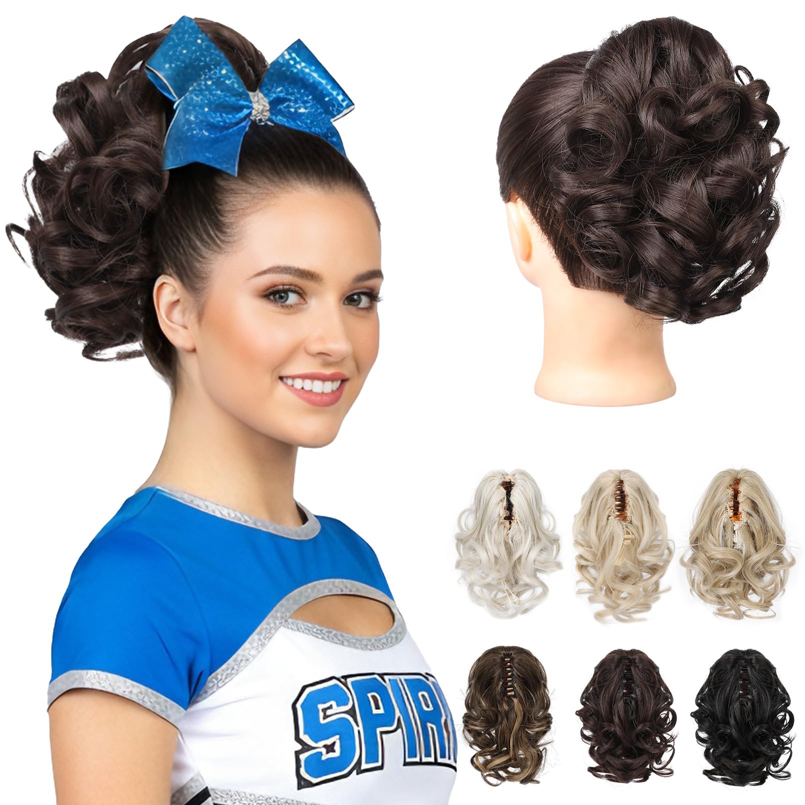 REECHO Ponytail Extension, 9" Short Curly Wavy Claw Clip Pony tails Hair Extensions HP001 Hairpieces for Women - Dark Brown — image 1