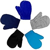 Boao 5 Pairs Toddler Mittens Magic Stretch Black Kids Winter Knitted Gloves Multicolor Newborn Warm Gloves for Boys and Girls