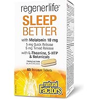 Natural Factors Regenerlife Sleep Better Melatonin 10 mg, 60 Tri-Layer Tablets, 5 mg Quick Release + 5 mg Timed Release, L-Th