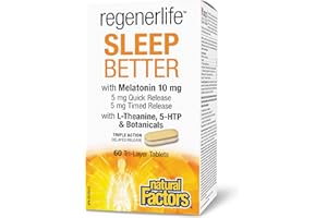 Natural Factors Regenerlife Sleep Better Melatonin 10 mg, 60 Tri-Layer Tablets, 5 mg Quick Release + 5 mg Timed Release, L-Th