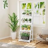 HOMIDEC 4-Tier Wooden Plant Ladder Shelf White Free Assembly Foldable view 2