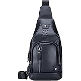 LUKZIJAES Genuine Leather Sling Bag for Men