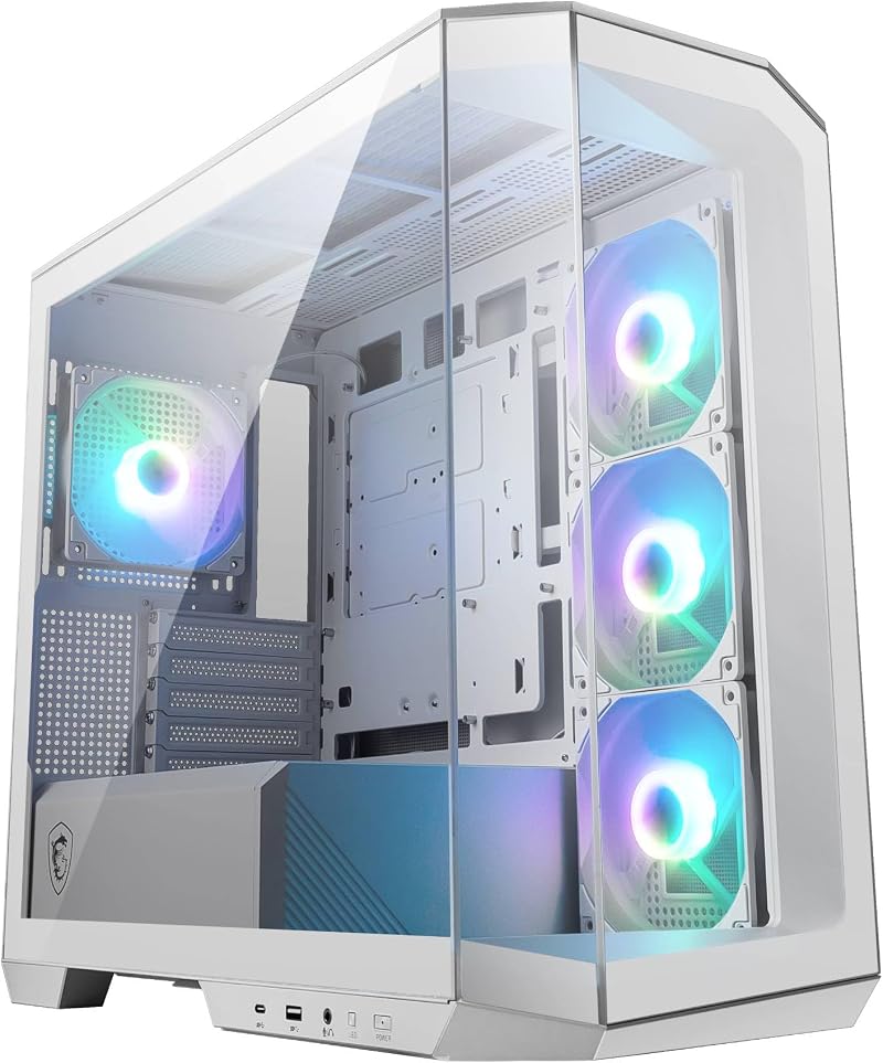 MSI MAG PANO M100L PZ WHITE Micro-ATX PC Case with USB-C 20Gbps GPU Stand