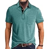 Men's Casual Long/Short Sleeve Polo Shirts Button Classic Cotton Shirt Work Collared Stylish Golf Shirt with Pocket