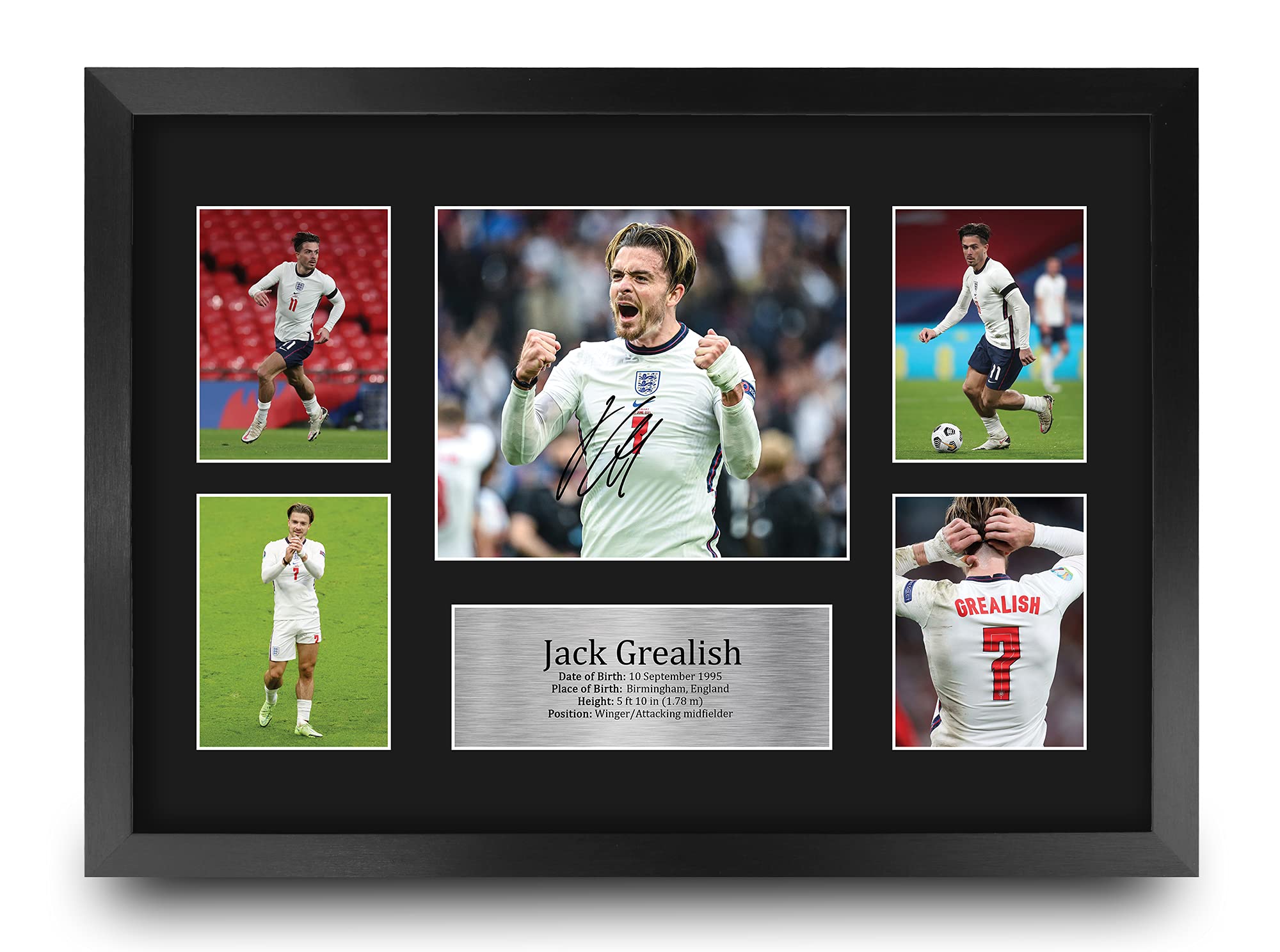 HWC Trading FR A3 Jack Grealish England Gifts Printed Signed Autograph Picture for Football Fans and Supporters - A3 Framed
