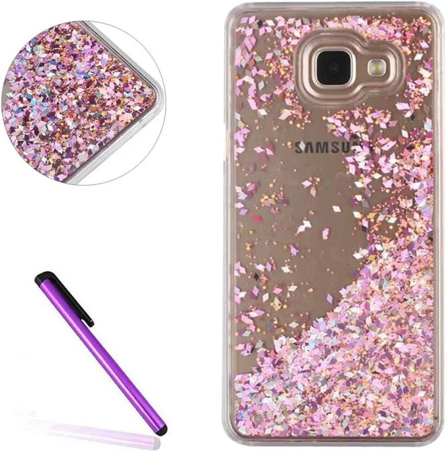 Samsung Galaxy A7 2016 Case,LEECOCO Galaxy A710 Case Transparent Glitter Flowing Liquid Floating Moving Clear Hard PC Protective Case Cover for Samsung Galaxy A7 2016 (A710) [Diamonds] Pink